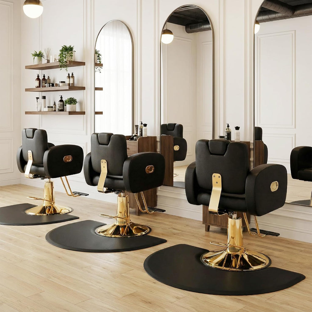 【Hicomony】Black & Gold Hydraulic Salon Chair | 440LBS Reclining Barber Chair with Removable Headrest