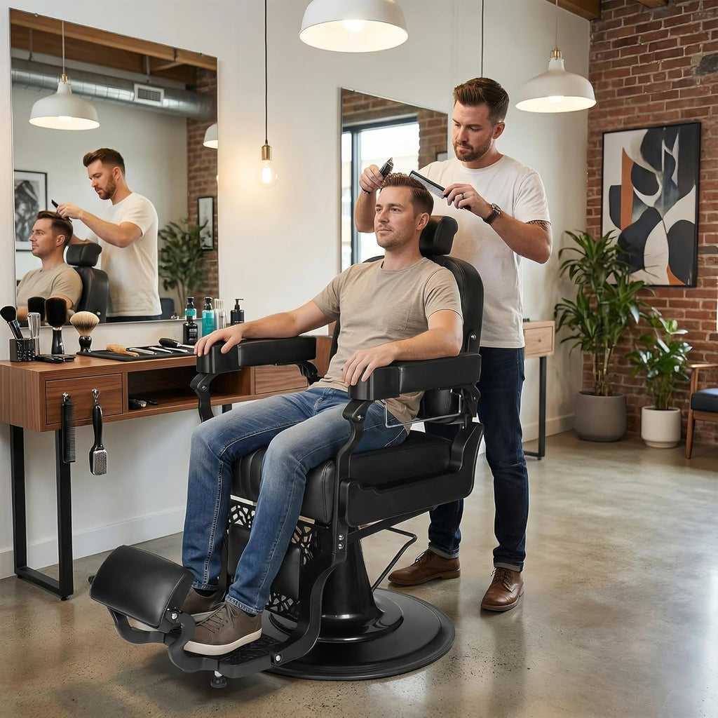 Black Barber Chair Salon Chair Vintage Hair Salon Chair Hair Stylist Reclining, Hydraulic All Purpose for Barbershop Home