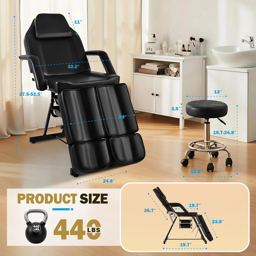 Tattoo Chair with Split Legs & Rolling Stool