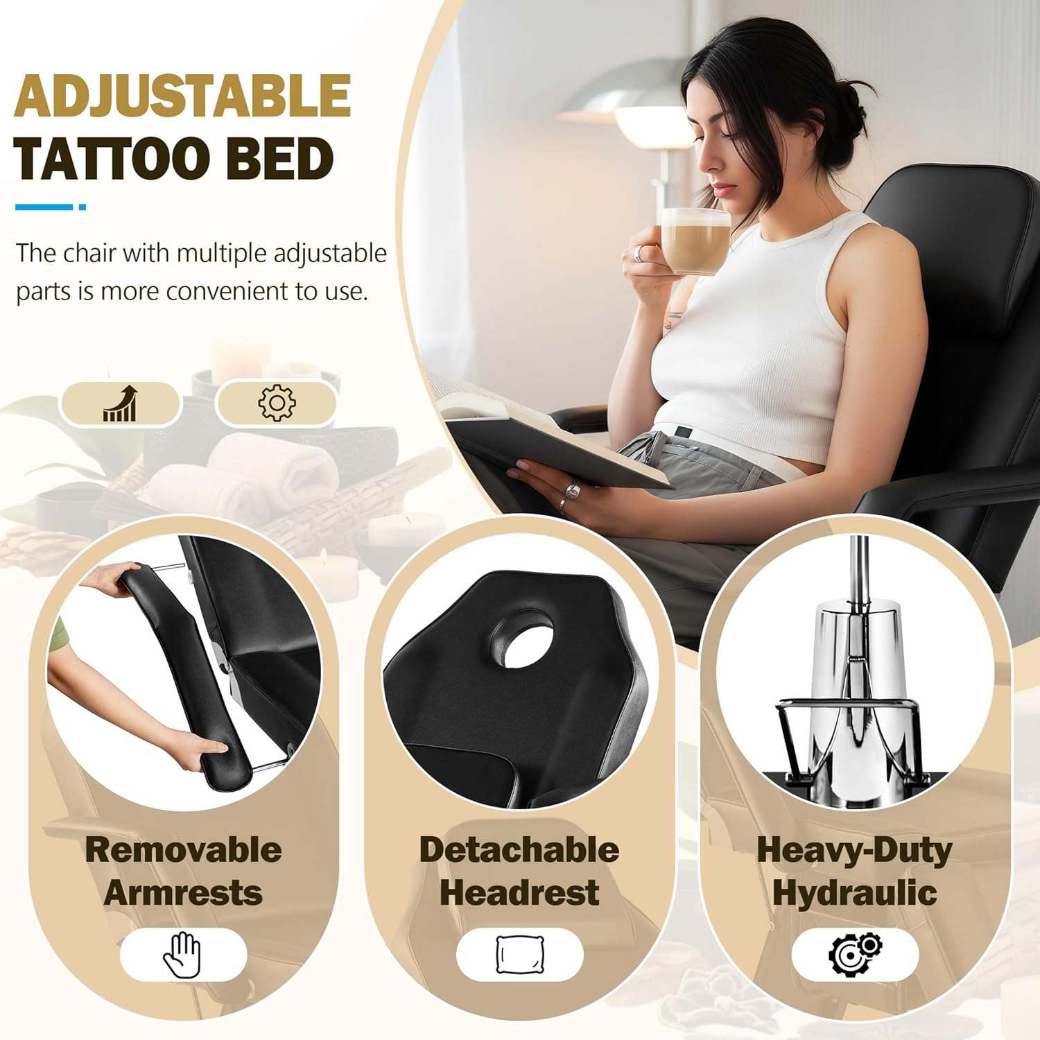 Hydraulic Tattoo Chair & Esthetician Bed with Stool