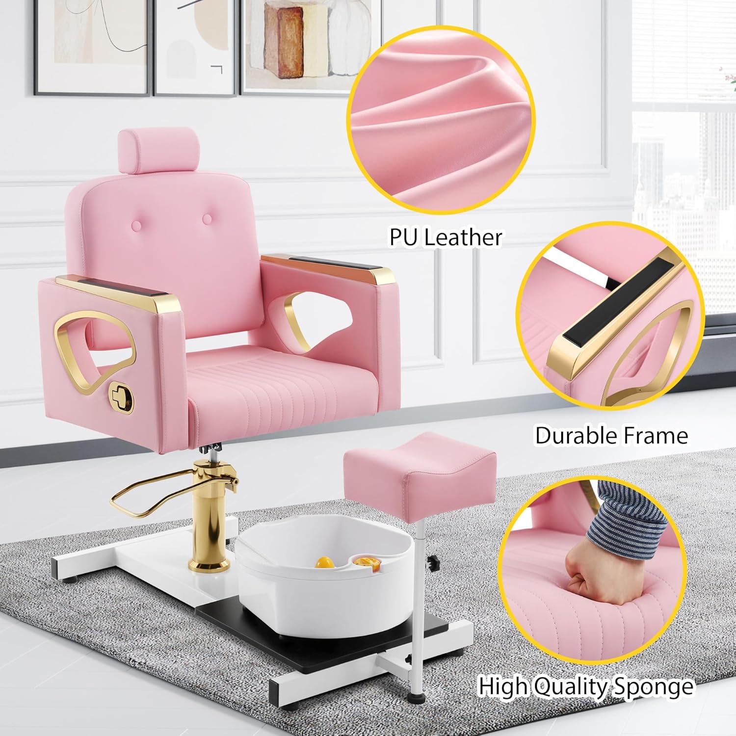 Portable No-Plumbing Pedicure Chair | Reclining Foot Spa Station with 360° Swivel