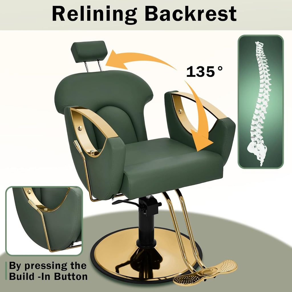 【Hicomony】Reclining Barber Chair | 360° Swivel Hydraulic Salon Chair for Hair Stylists