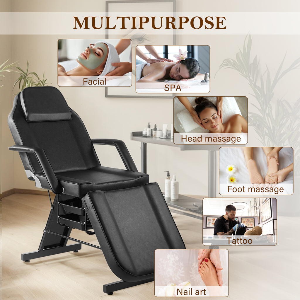 Multi-Use Facial Tattoo Chair | 3-Section Lash Bed Massage Table with Hydraulic Stool