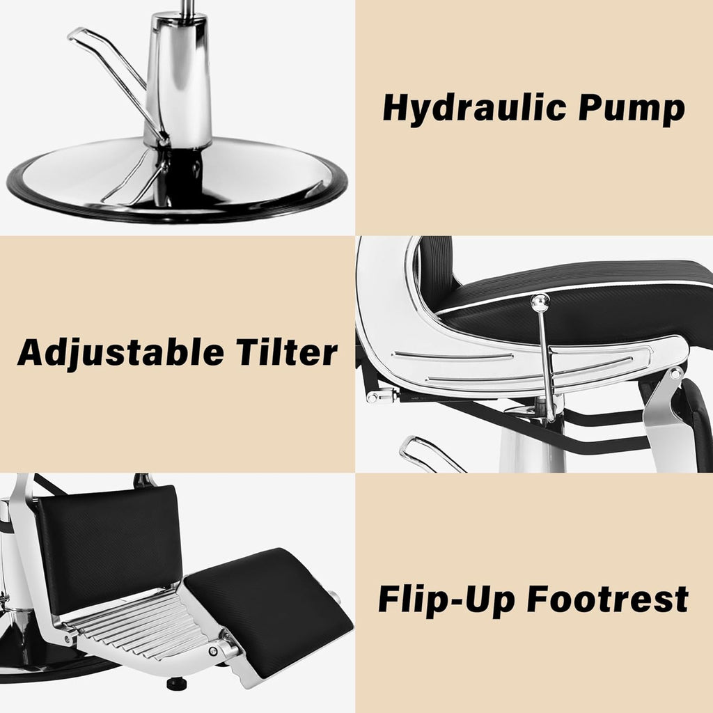 Professional Hydraulic Barber Chair | 500LBS Heavy-Duty Reclining Salon Chair