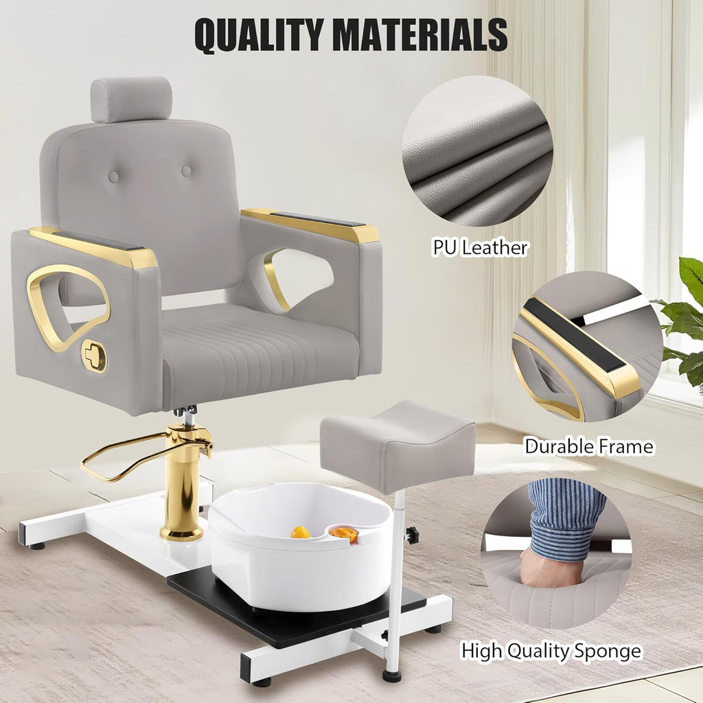 Portable No-Plumbing Pedicure Chair | Reclining Foot Spa Station with 360° Swivel