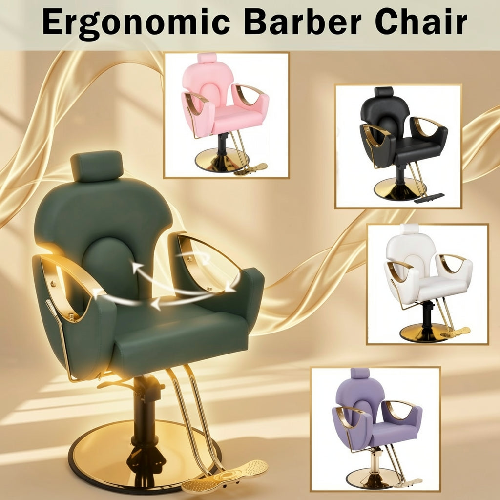 【Hicomony】Reclining Barber Chair | 360° Swivel Hydraulic Salon Chair for Hair Stylists