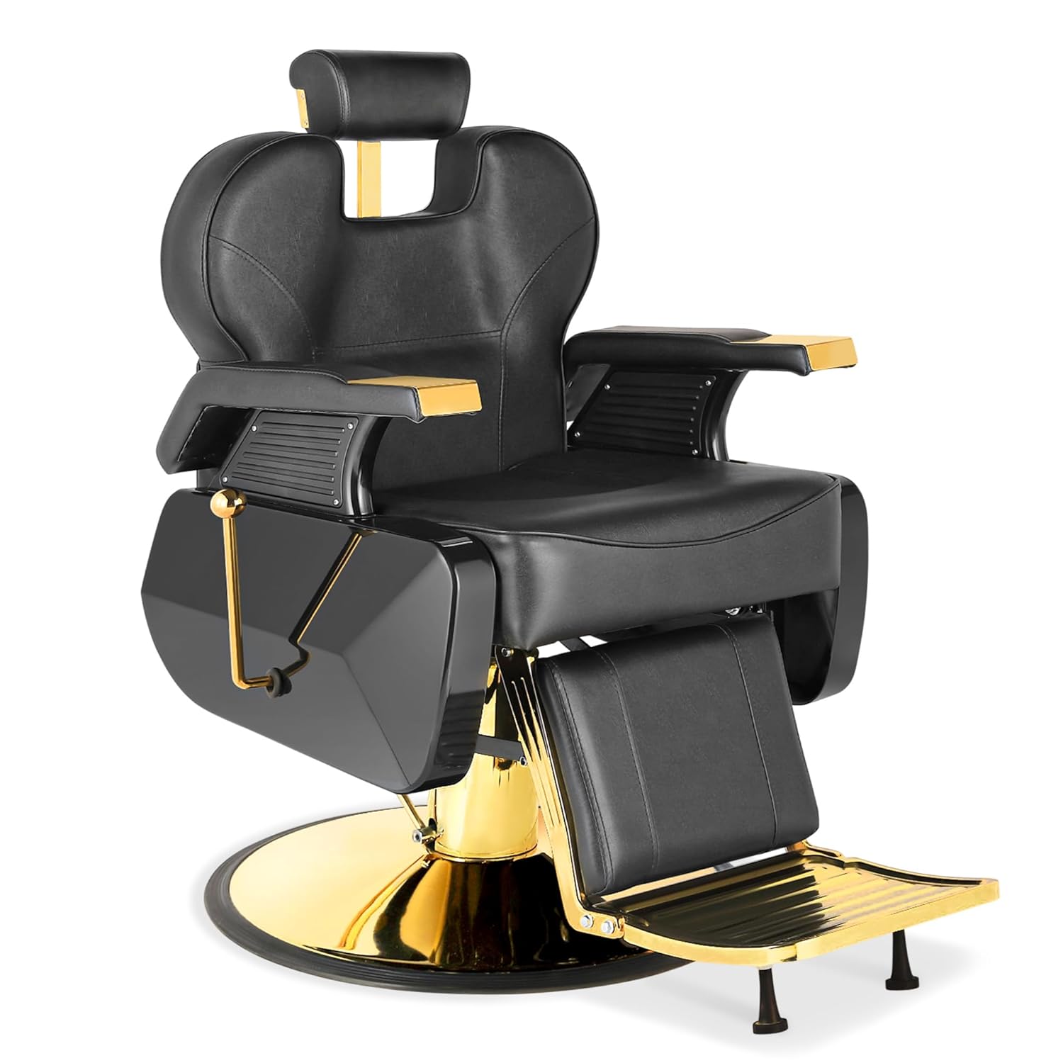Hicomony Barber Chair, Hydraulic Rolling 360° Swivel Barber Reclining Chairs for Barbershop,  Black&Gold