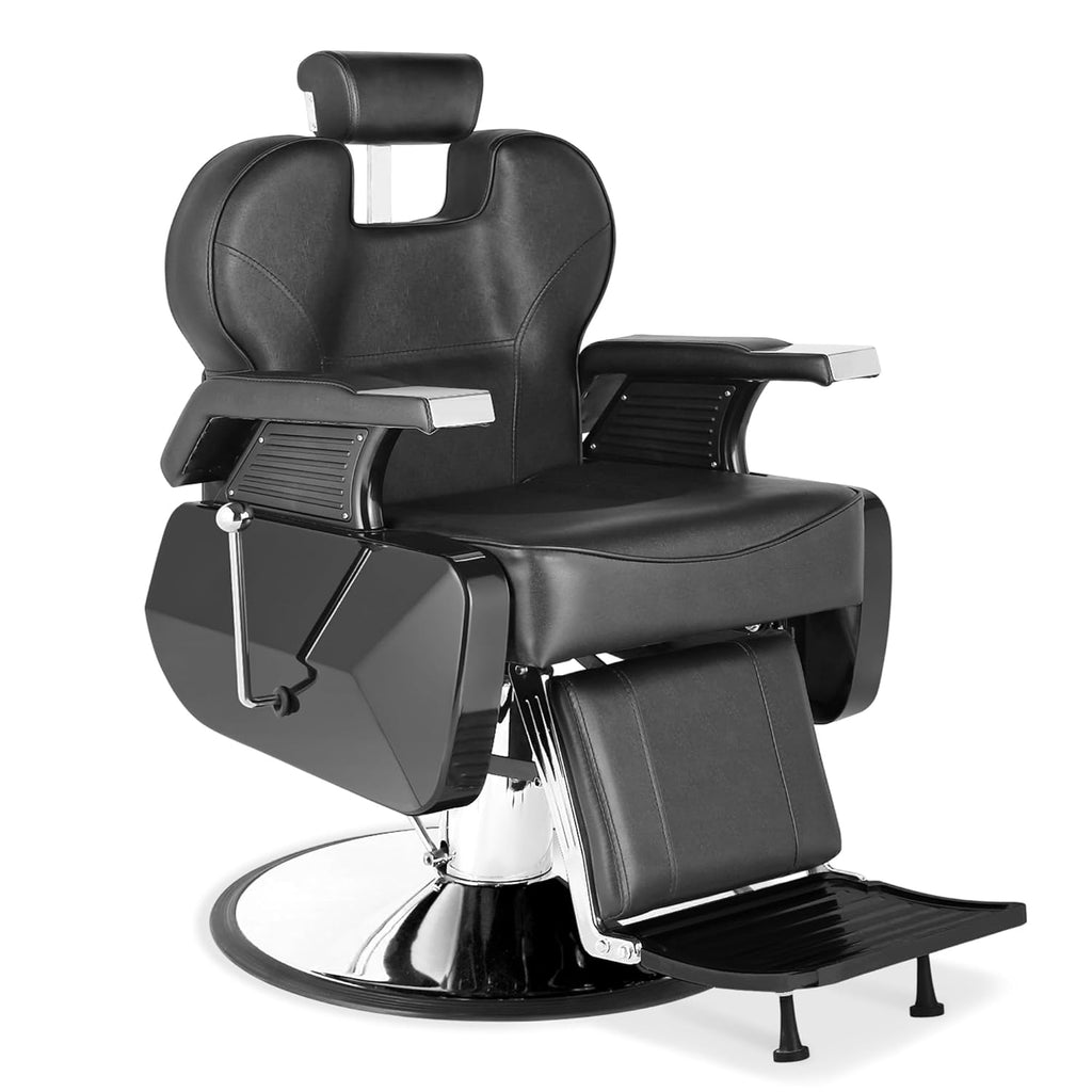 Hydraulic Barber Chair Black & Gold | 360° Swivel Reclining Salon Chair for Barbershop