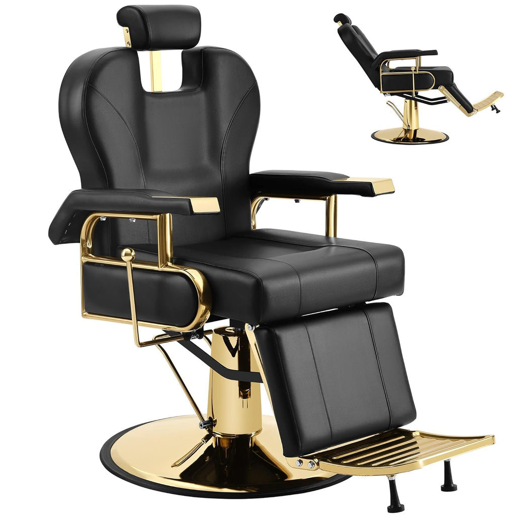 【KIIUMI】Professional Hydraulic Barber Chair | 500LBS Heavy-Duty Reclining Salon Chair