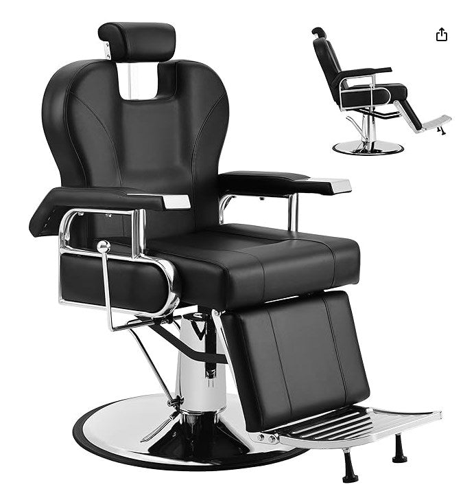 【KIIUMI】Professional Hydraulic Barber Chair | 500LBS Heavy-Duty Reclining Salon Chair