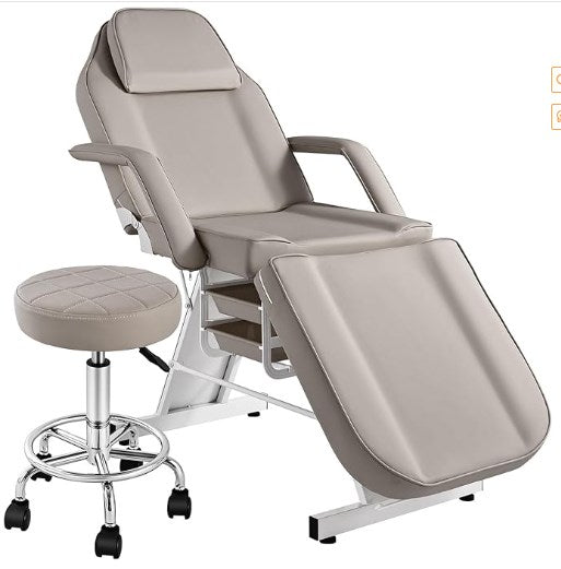 Tattoo Chair Bed with Rolling Stool & Storage Basket