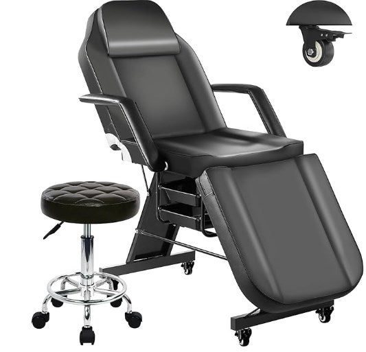 Tattoo Chair Bed with Rolling Stool & Storage Basket
