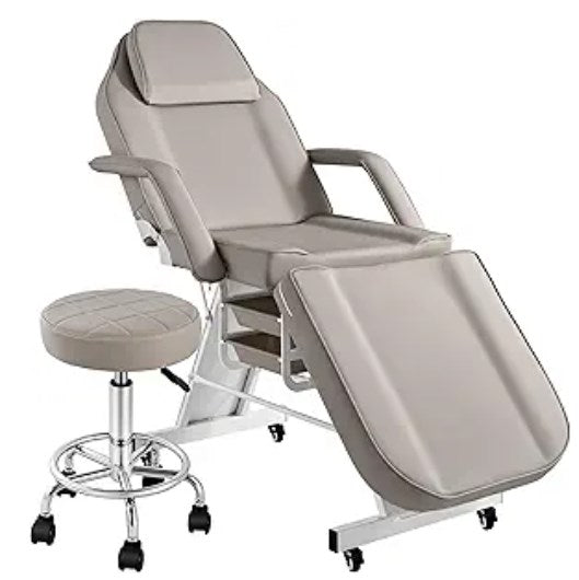 Tattoo Chair Bed with Rolling Stool & Storage Basket