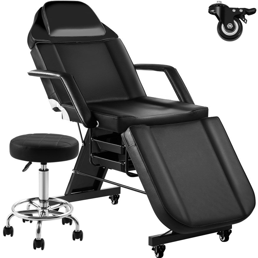 Tattoo Chair Bed with Rolling Stool & Storage Basket
