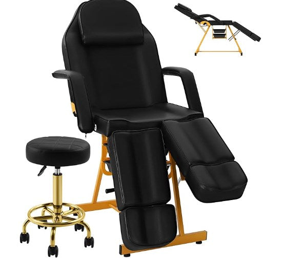 Tattoo Chair with Split Legs & Rolling Stool
