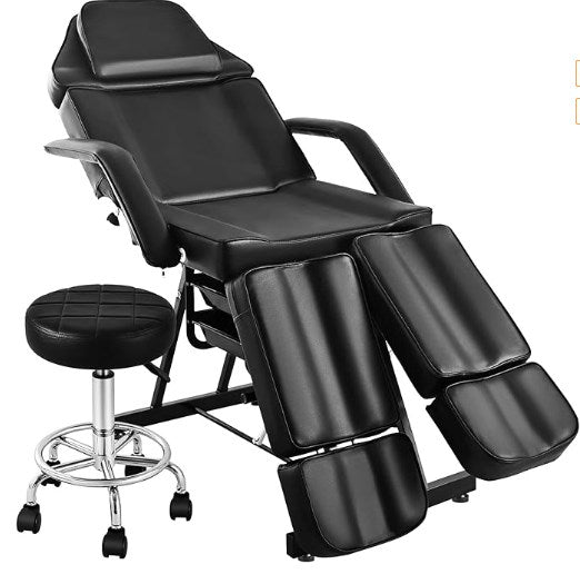 Tattoo Chair with Split Legs & Rolling Stool