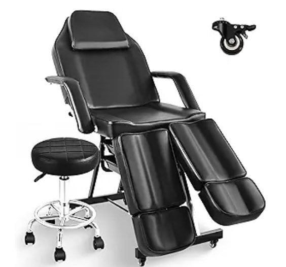 Tattoo Chair with Split Legs & Rolling Stool