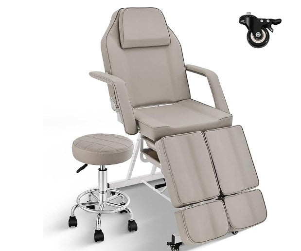 Tattoo Chair with Split Legs & Rolling Stool