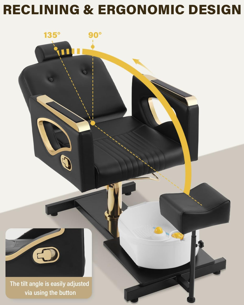 Portable No-Plumbing Pedicure Chair | Reclining Foot Spa Station with 360° Swivel
