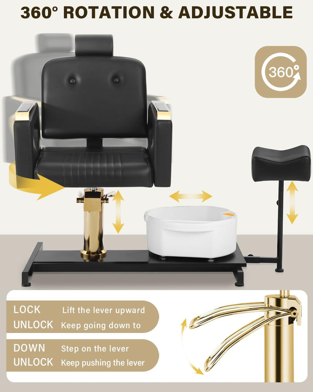 Portable No-Plumbing Pedicure Chair | Reclining Foot Spa Station with 360° Swivel