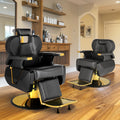 Hydraulic Barber Chair Black & Gold | 360° Swivel Reclining Salon Chair for Barbershop