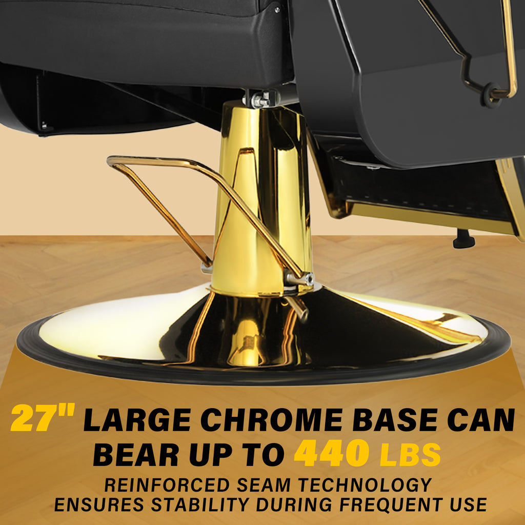 Hydraulic Barber Chair Black & Gold | 360° Swivel Reclining Salon Chair for Barbershop